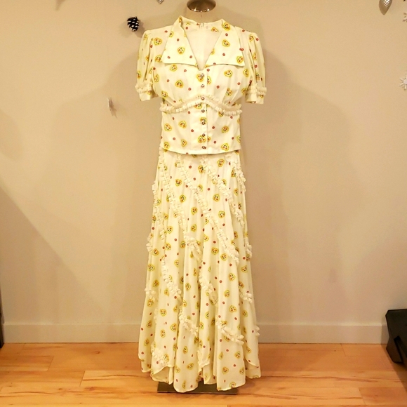 Vintage 70s Handmade Lace Trim Sweetheart Top & Swirl Skirt - Picture 3 of 10